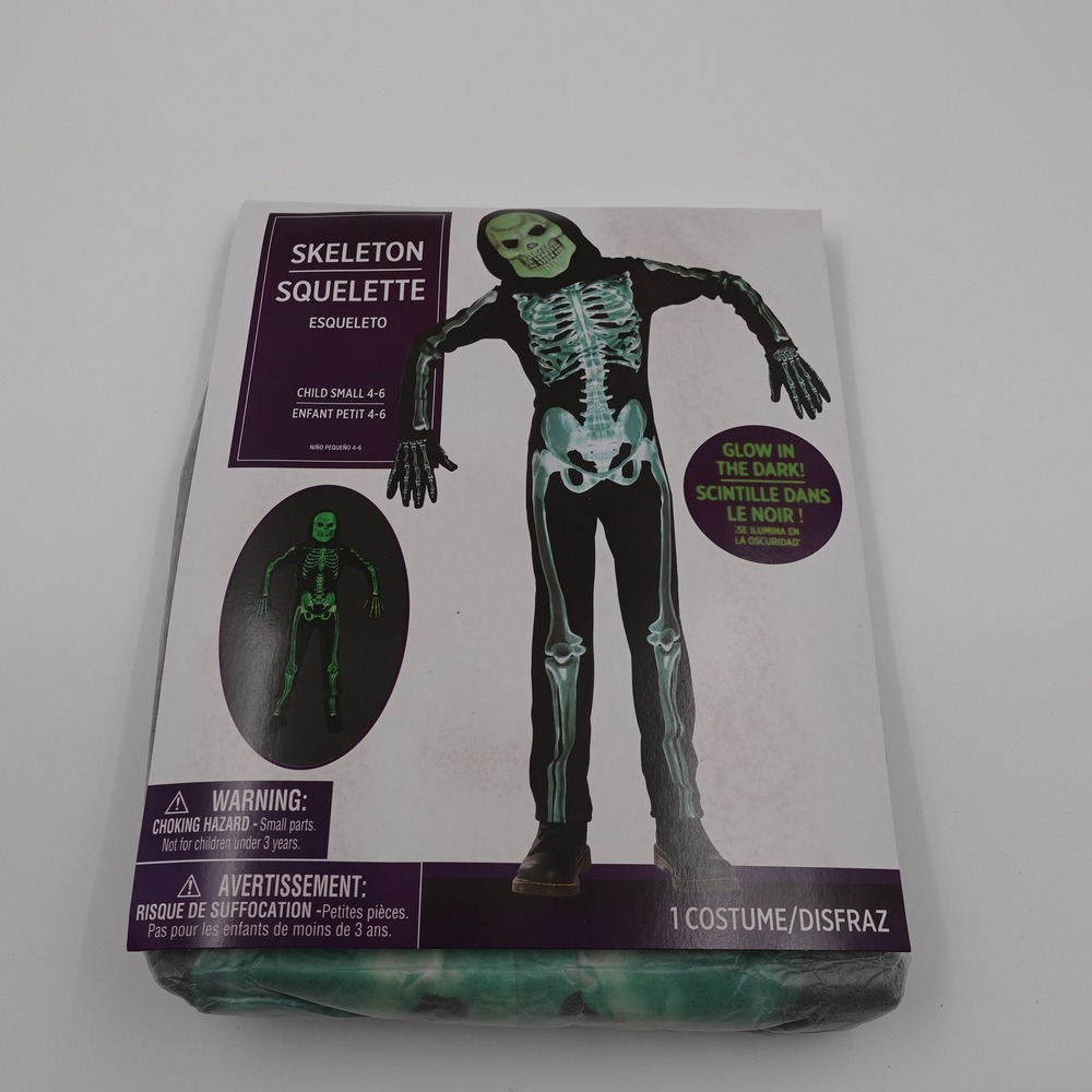 Unbranded Skeleton Costume Child Small 4-6 Black Green Glow In The Dark Jumpsuit